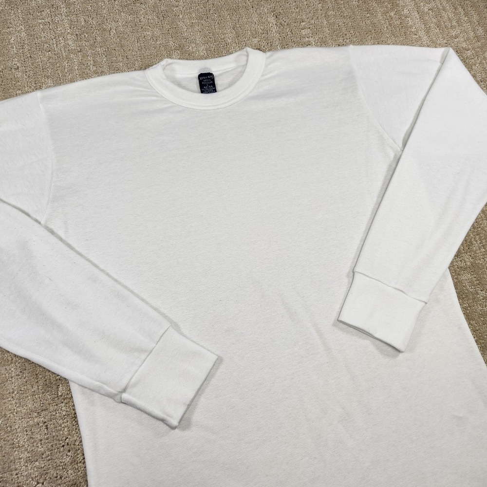 Vintage 80s Lands End Thermal Shirt Men Large USA Made‎ White Baselayer